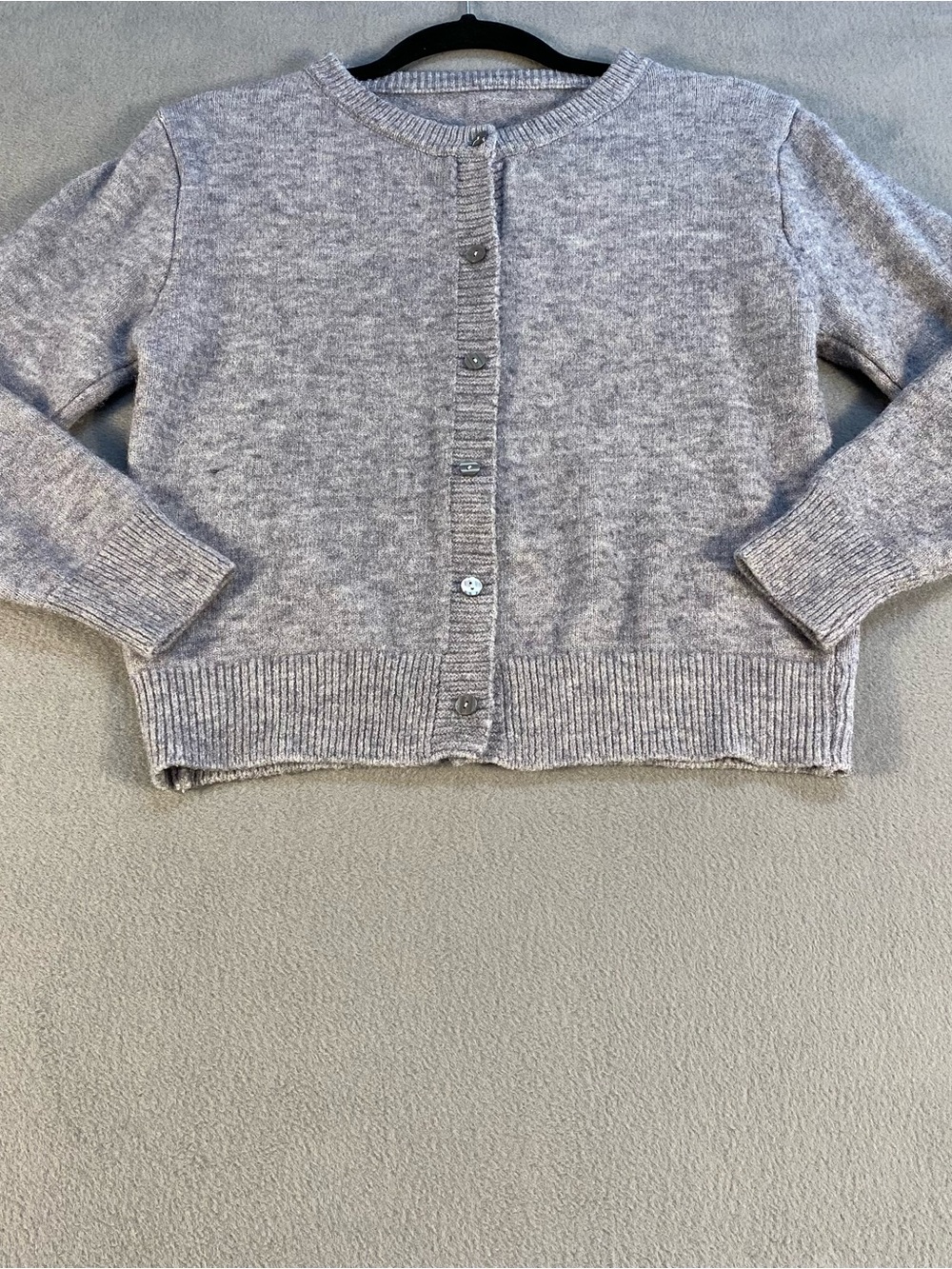 Women's Crewneck Button-Front Long Sleeves Sweater Cardigan - Light Gray